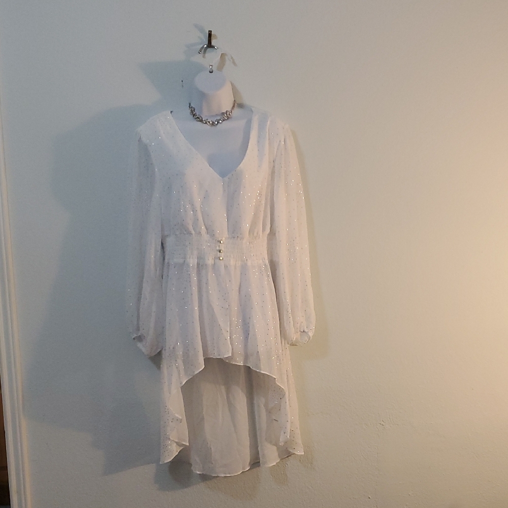 New York & Company White Embellished Blouse